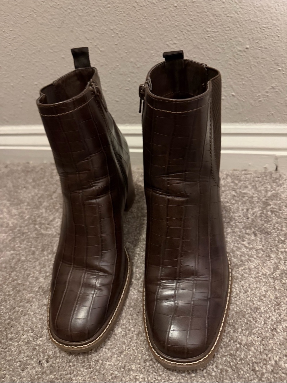 Women Brown Croc-Embossed Ankle Boots